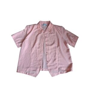 Apparenza Blouse Vintage Coquette Peach Pink Lace Pearl Floral Embroidered PS